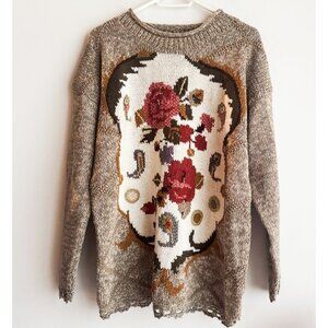 Vintage Bianca Ramie Cotton Floral Grandma Core Pullover Sweater M